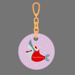 Flat Design Merry Christmas Illustration with Key Chain and Shark
