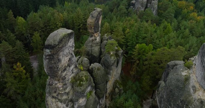 Aerial View of Epic Sandstone Rock Formations in Hruboskalsko Czech Republic