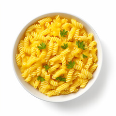Uncooked pasta in bowl on isolated white background - ai generative