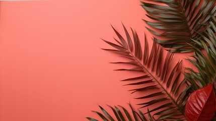  a pink wall with a green plant and a red plant.  generative ai