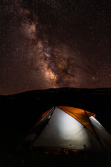 Milky way and a tent, Bear Creek, San Juan National Forest, Colorado