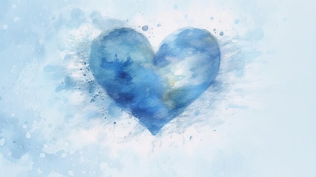  a watercolor painting of a blue heart on a blue background.  generative ai