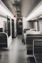 inside a high-speed modern train, interior, Ai-generated