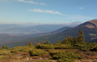 Landscape with Mount Hoverla hanging peak of the Ukrainian Carpathians against the background of the sky and clouds