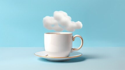  a coffee cup with a cloud floating out of the top of it.  generative ai