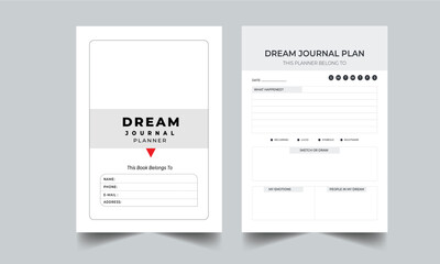 Dream journal interior template design with cover design layout