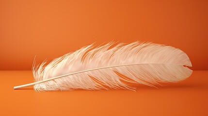  a white feather on an orange background with room for text.  generative ai