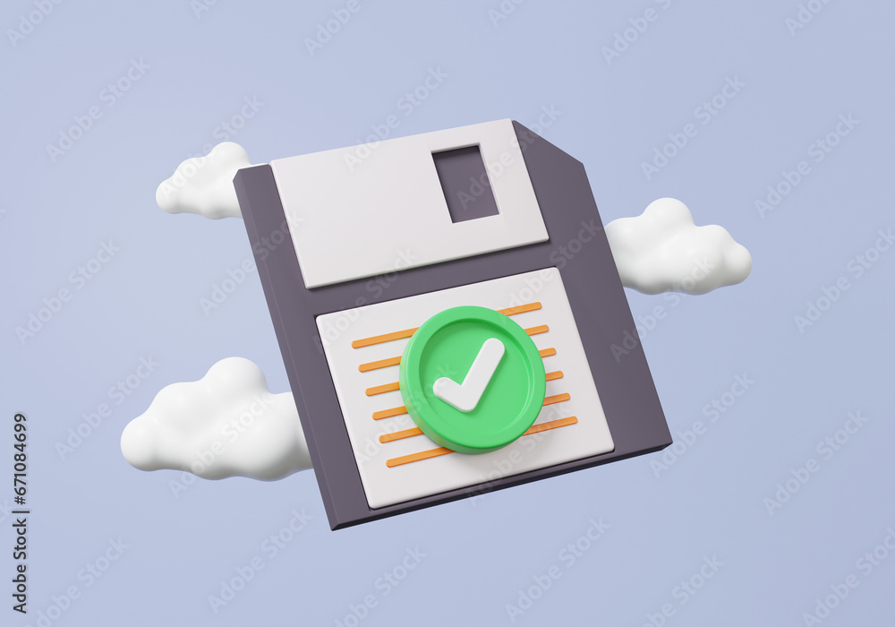Poster cartoon minimal style approved diskette icon online data storage information technology save files a
