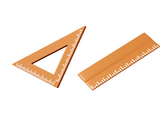 Triangle length ruler icon on isolated background. supplies for children create triangular picture for math stationery, drawing, student, kid, architec design. minimal cartoon style. 3d render
