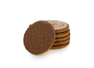 milk chocolate biscuits on white background