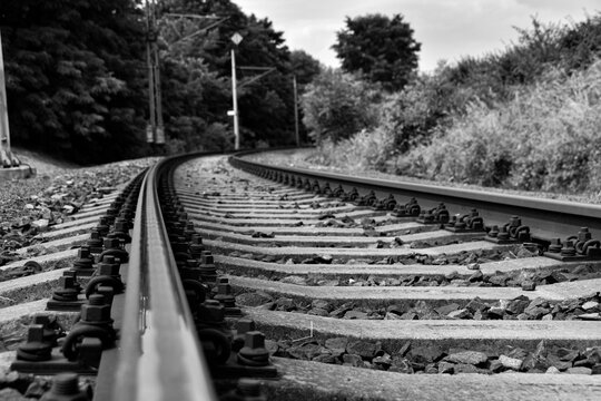 Railroad tracks black and white photography