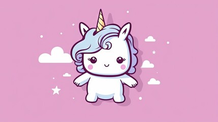  a cute little unicorn with a blue mane and a pink background.  generative ai