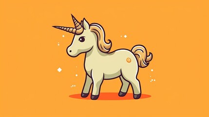  a cartoon unicorn with a long horn standing on an orange background.  generative ai