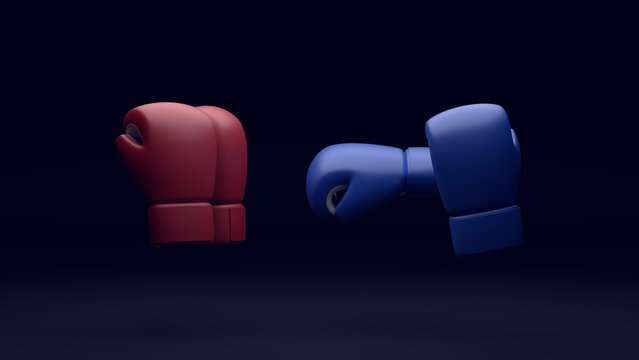 빨간색과 파란색 복싱글러브 매치 Boxing gloves in blue and red on a dark background. 3d rendering
