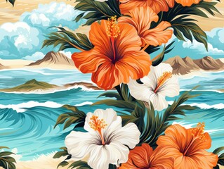 Summer Hawaii Sea seamless pattern template