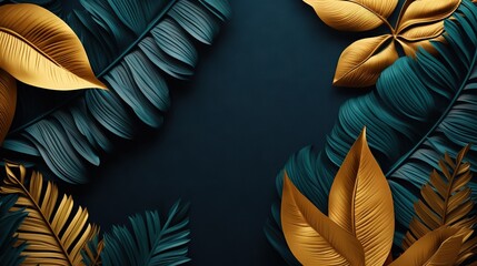  a blue background with gold leaves and a black background with gold leaves.  generative ai