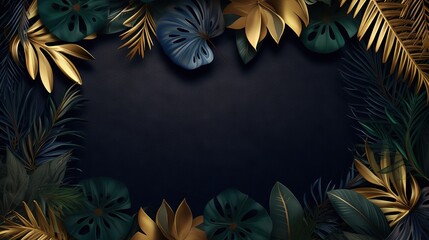  a black background with gold leaves and a blue background with gold leaves.  generative ai