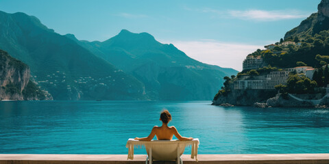 Woman on holiday, enjoying view and warm sunshine