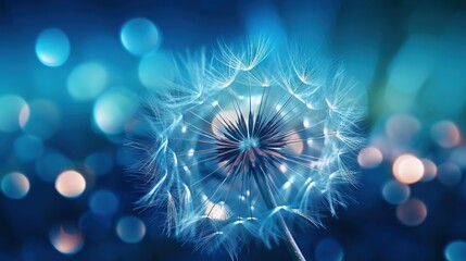  a close up of a dandelion on a blue background.  generative ai