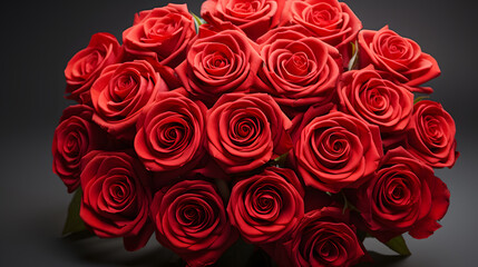 A bouquet of vibrant red roses takes center stage, symbolizing love in its most beautiful and raw...