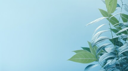  a plant with green leaves against a blue sky with clouds.  generative ai