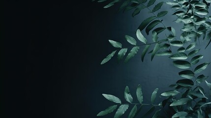  a plant with green leaves on a dark background with a black background.  generative ai