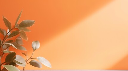 a potted plant with leaves in front of an orange wall.  generative ai