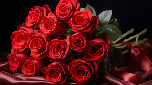 A bouquet of vibrant red roses takes center stage, symbolizing love in its most beautiful and raw form, making it the perfect image for Valentine's Day.