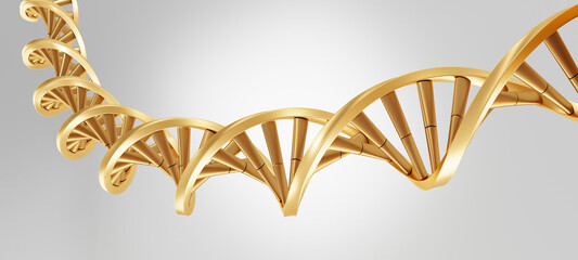 Golden geometric DNA, DNA sequence, DNA code structure on white background - 3D illustration