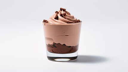  a glass filled with a chocolate dessert on top of a white table.  generative ai - obrazy, fototapety, plakaty