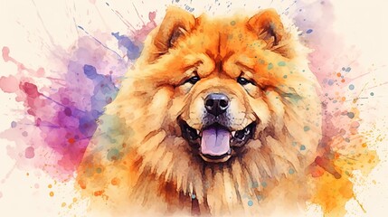  a chow chow dog with a watercolor splash on it's face.  generative ai - obrazy, fototapety, plakaty