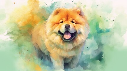  a painting of a chow chow dog with a green background.  generative ai - obrazy, fototapety, plakaty