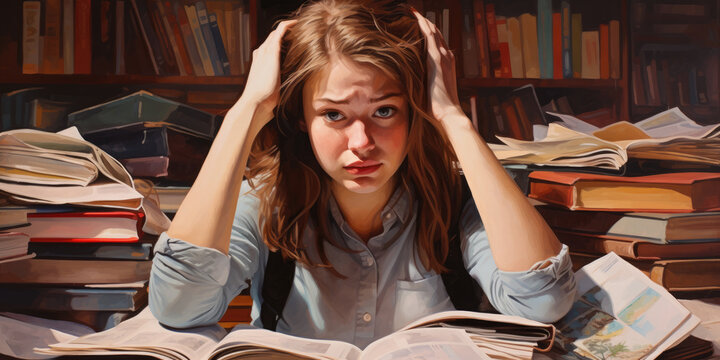 Dressed female student, having anxiety attack 