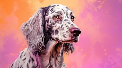  a painting of a white and black dog with orange eyes.  generative ai