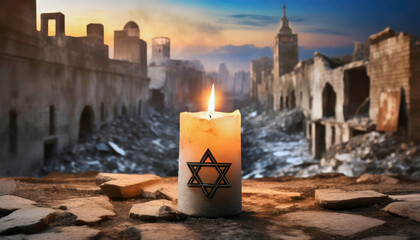 A candle for peace from the war in the Gaza Strip - obrazy, fototapety, plakaty