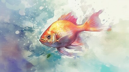  a goldfish is swimming in a blue and green water.  generative ai