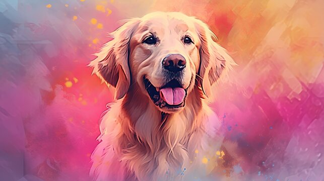  a painting of a golden retriever dog with his tongue out.  generative ai
