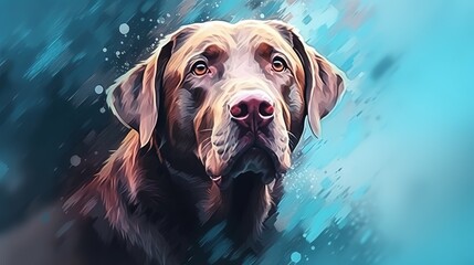  a painting of a dog with a blue background and a blurry background.  generative ai