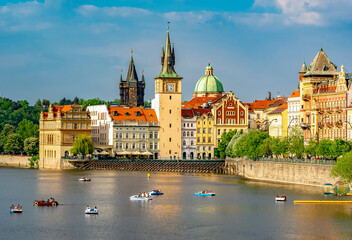 Fototapeta premium Prague cityscape with Charles bridge over Vltava river, Czech Republic