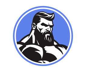 Bodybuilder silhouette illustration. Gym logo. Muscle fitness. Workout.