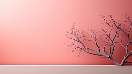  a bare tree in front of a pink wall with no leaves.  generative ai