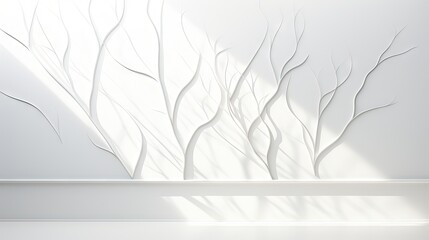  a white room with a white wall and a white bench.  generative ai