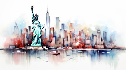  a painting of the statue of liberty in new york city. generative ai