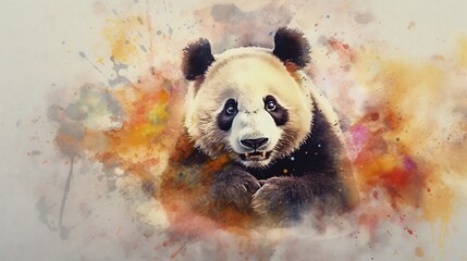  a painting of a panda bear with colorful paint splatters.  generative ai