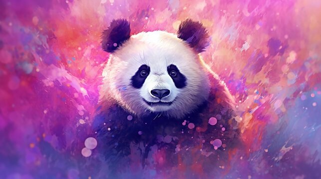  a painting of a panda bear in a colorful background with bubbles.  generative ai