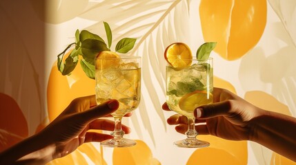  two people holding up glasses of lemonade and limeade.  generative ai - obrazy, fototapety, plakaty