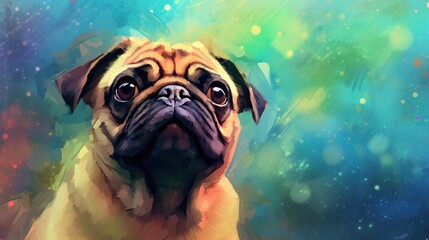  a painting of a pug dog with a colorful background.  generative ai