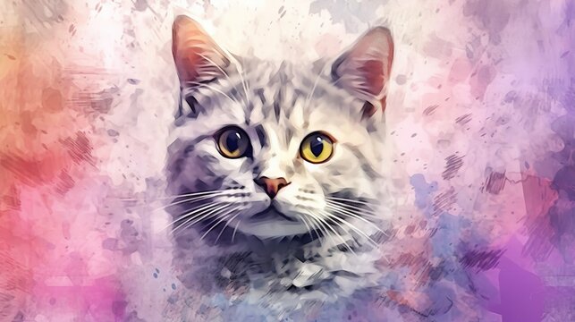  a white cat with yellow eyes looking at the camera with a blurry background.  generative ai