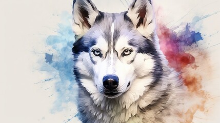  a painting of a husky dog with a watercolor effect.  generative ai
