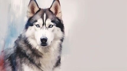  a husky dog with blue eyes is standing in front of a white background.  generative ai